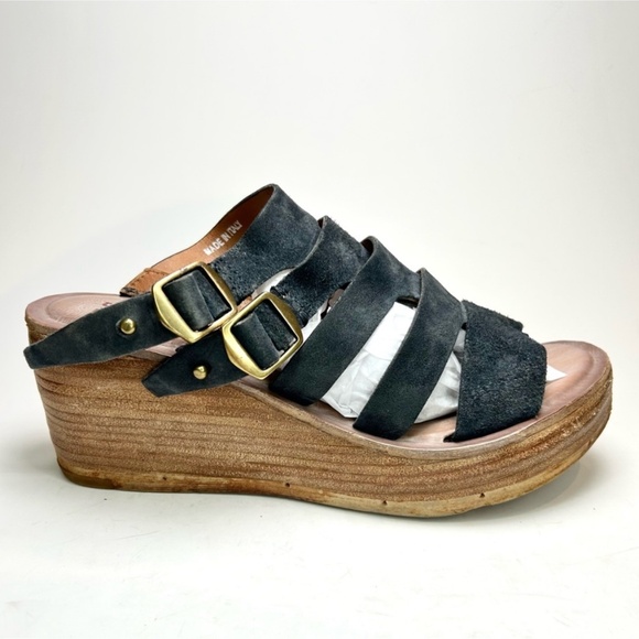 A.S.98 Shoes - A.S.98 Navy Leather Platform Wedge Slides | 39